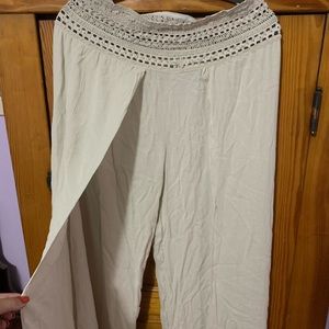 Beige crochet waist flare pants